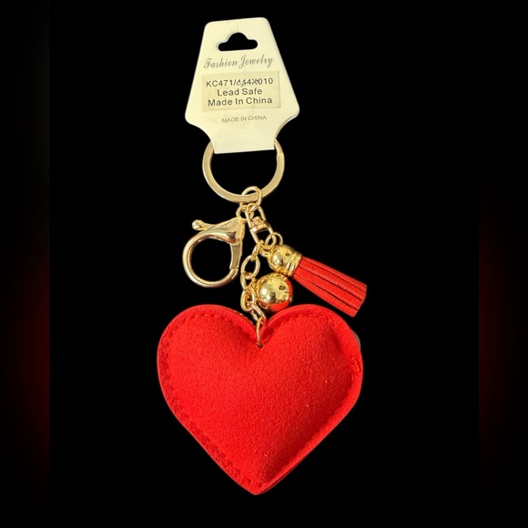 Puffy Heart Rhinestone Bag Charm Keychain (A761) - Picture 3 of 3